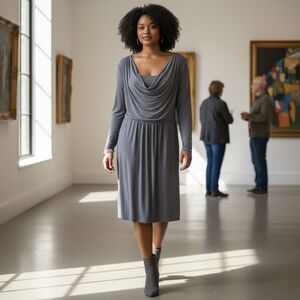 Tiana B. Womens Size 2X Solid Grey Dress Long Sleeve Elastic Waist Tie Back